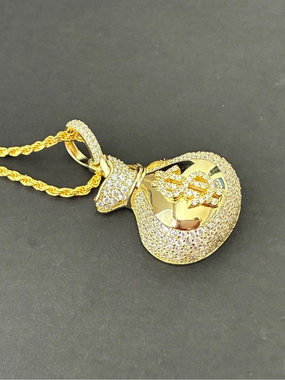 925 Sterling Silver money Pendant with Gold Tone Rope Chain